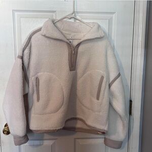 Mountain Hike Sherpa Mock Neck Quarter Zip Jacket - Ivory/Beige